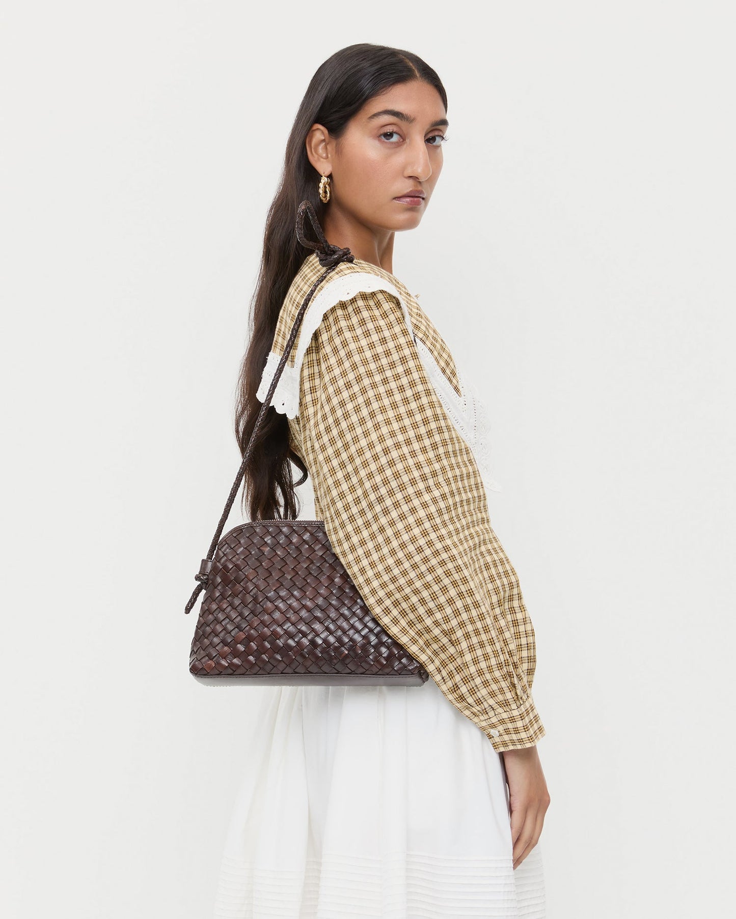 Loeffler Randall Mallory Chocolate Woven Leather Crossbody