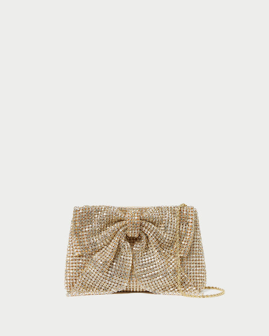 Loeffler Randall Jolene Gold Diamanté Bow Clutch