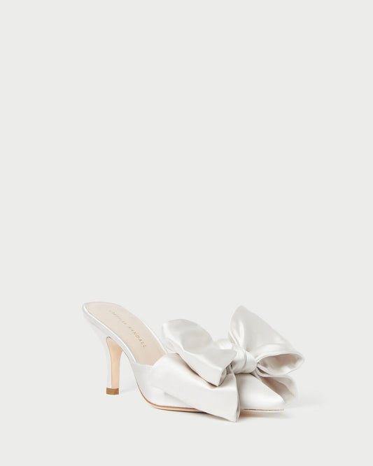 Loeffler Randall Margot Cream Satin Bow Mule