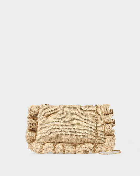 Loeffler Randall Mavis Natural Raffia Ruffle Clutch