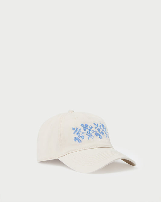 Loeffler Randall Cairo Natural/Blue Embroidered Cap