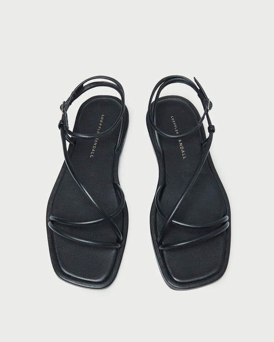 Loeffler Randall Noor Black Leather Flat Sandal