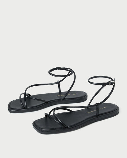 Loeffler Randall Noor Black Leather Flat Sandal