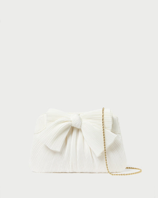 Loeffler Randall Rayne White Pleated Bow Clutch
