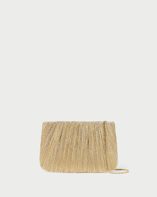 Loeffler Randall Brit Gold Lamé Pleated Clutch