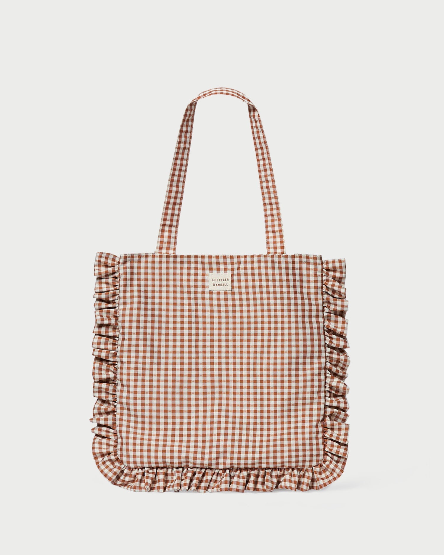 Loeffler Randall Justine Brown Gingham Ruffle Tote