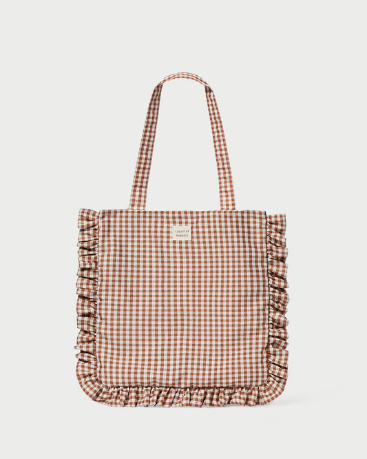 Loeffler Randall Justine Brown Gingham Ruffle Tote