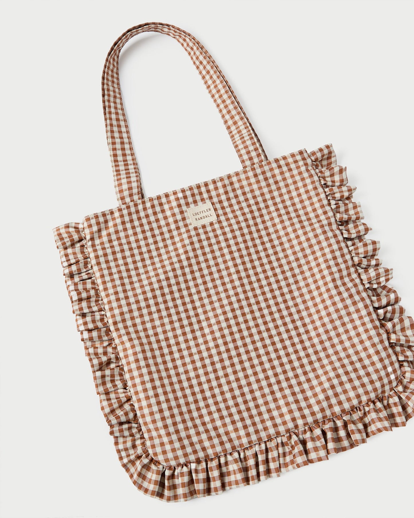 Loeffler Randall Justine Brown Gingham Ruffle Tote