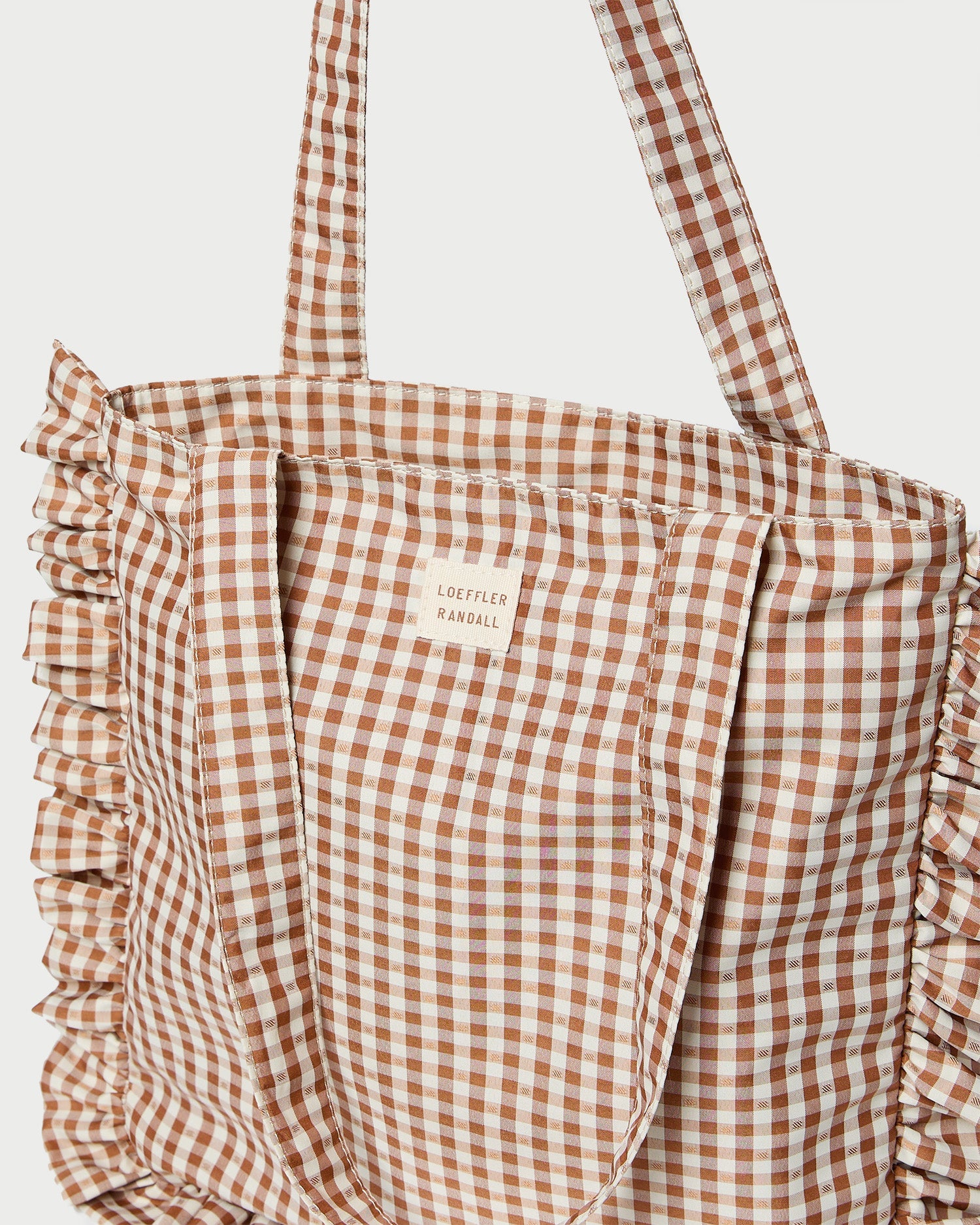 Loeffler Randall Justine Brown Gingham Ruffle Tote