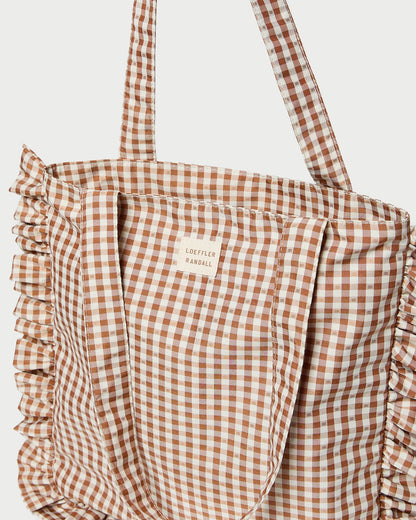 Loeffler Randall Justine Brown Gingham Ruffle Tote