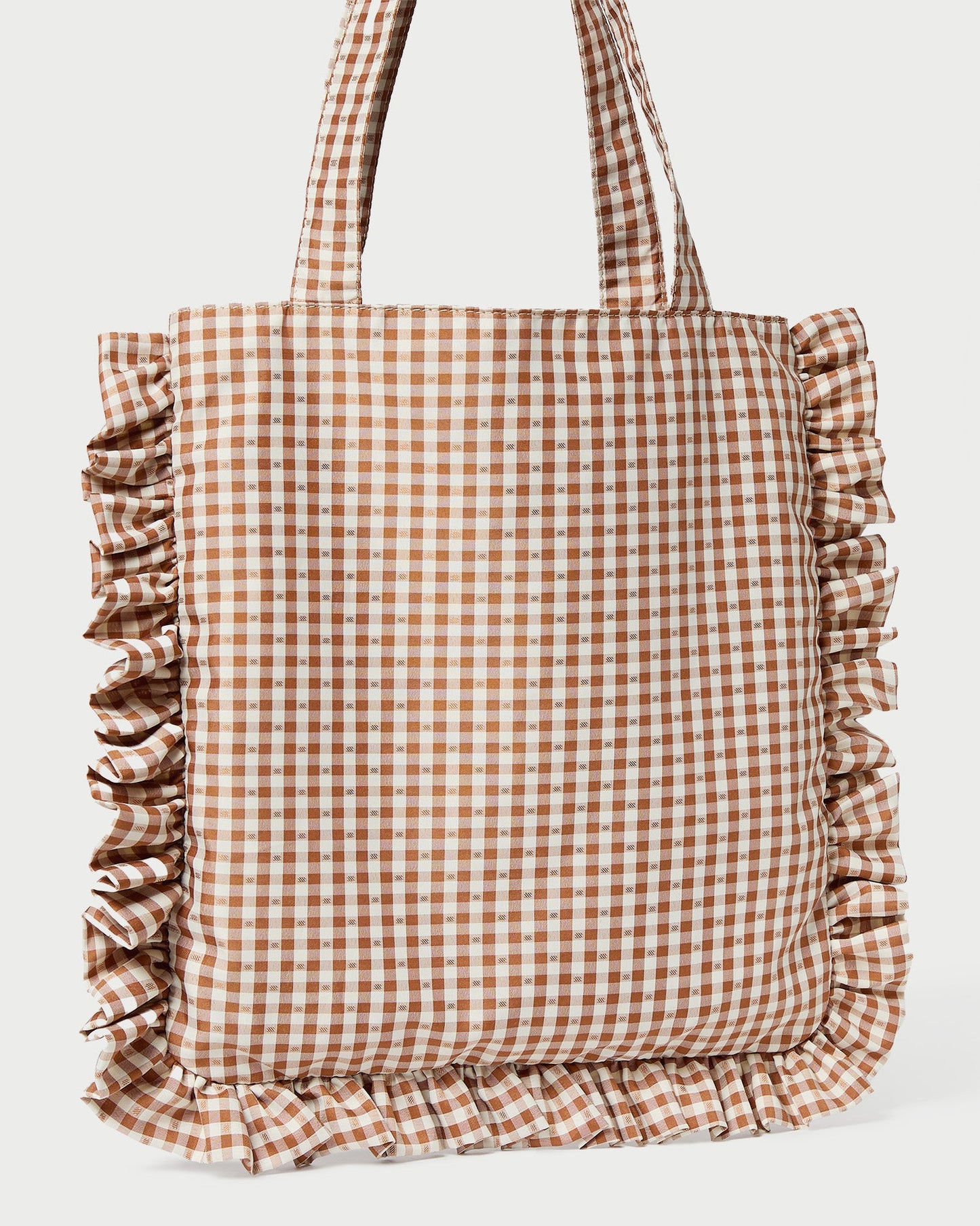 Loeffler Randall Justine Brown Gingham Ruffle Tote