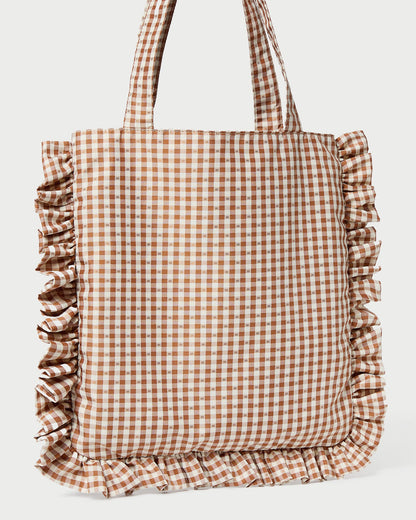 Loeffler Randall Justine Brown Gingham Ruffle Tote