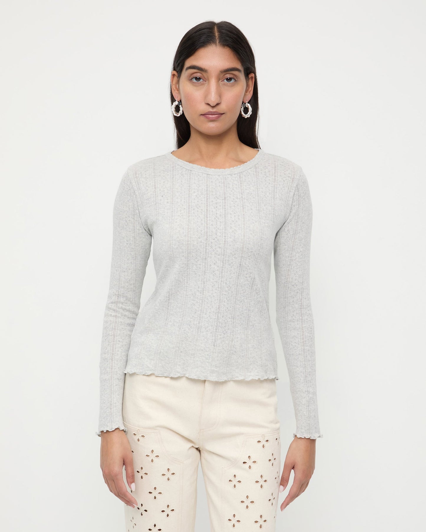 Loeffler Randall Lolo Pointelle Long-Sleeve Tee