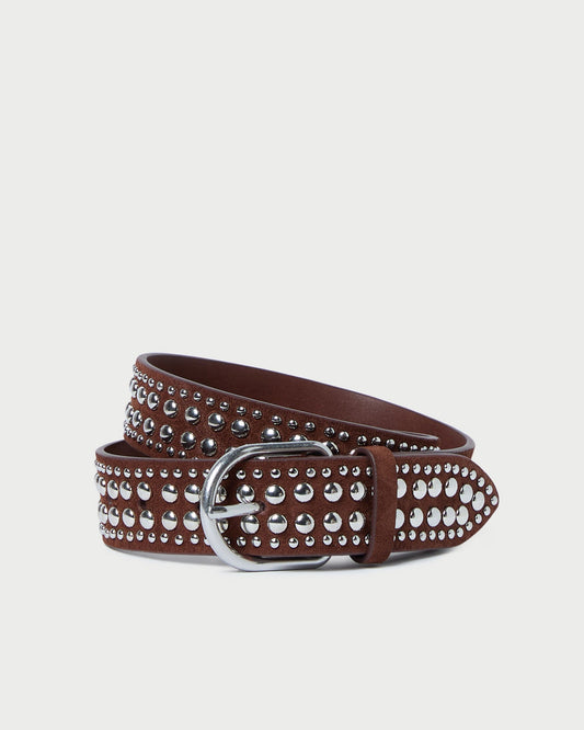 Loeffler Randall Isaac Espresso/Silver Studded Belt