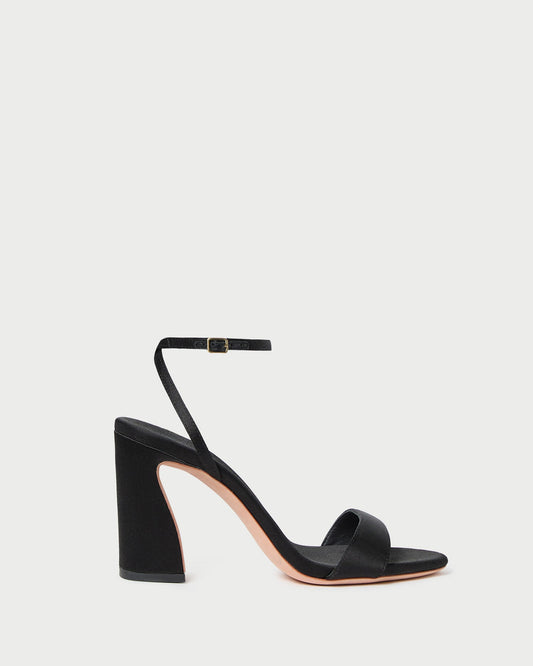 Loeffler Randall Malia Black Satin Curved-Heel Sandal