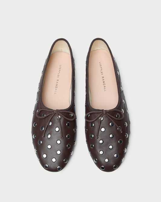 Loeffler Randall Landon Espresso/Silver Leather Ballet Flat