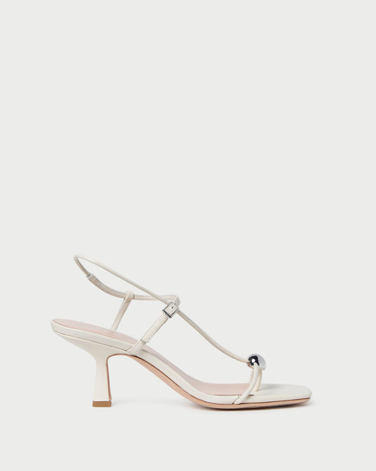 Loeffler Randall Triana White Leather Mid-Heel Sandal