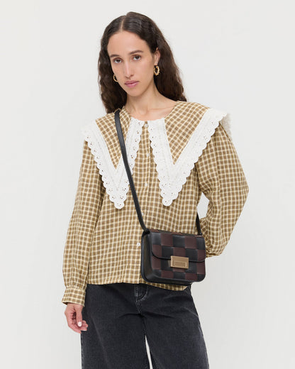 Loeffler Randall Desi Black/Espresso Woven Leather Crossbody