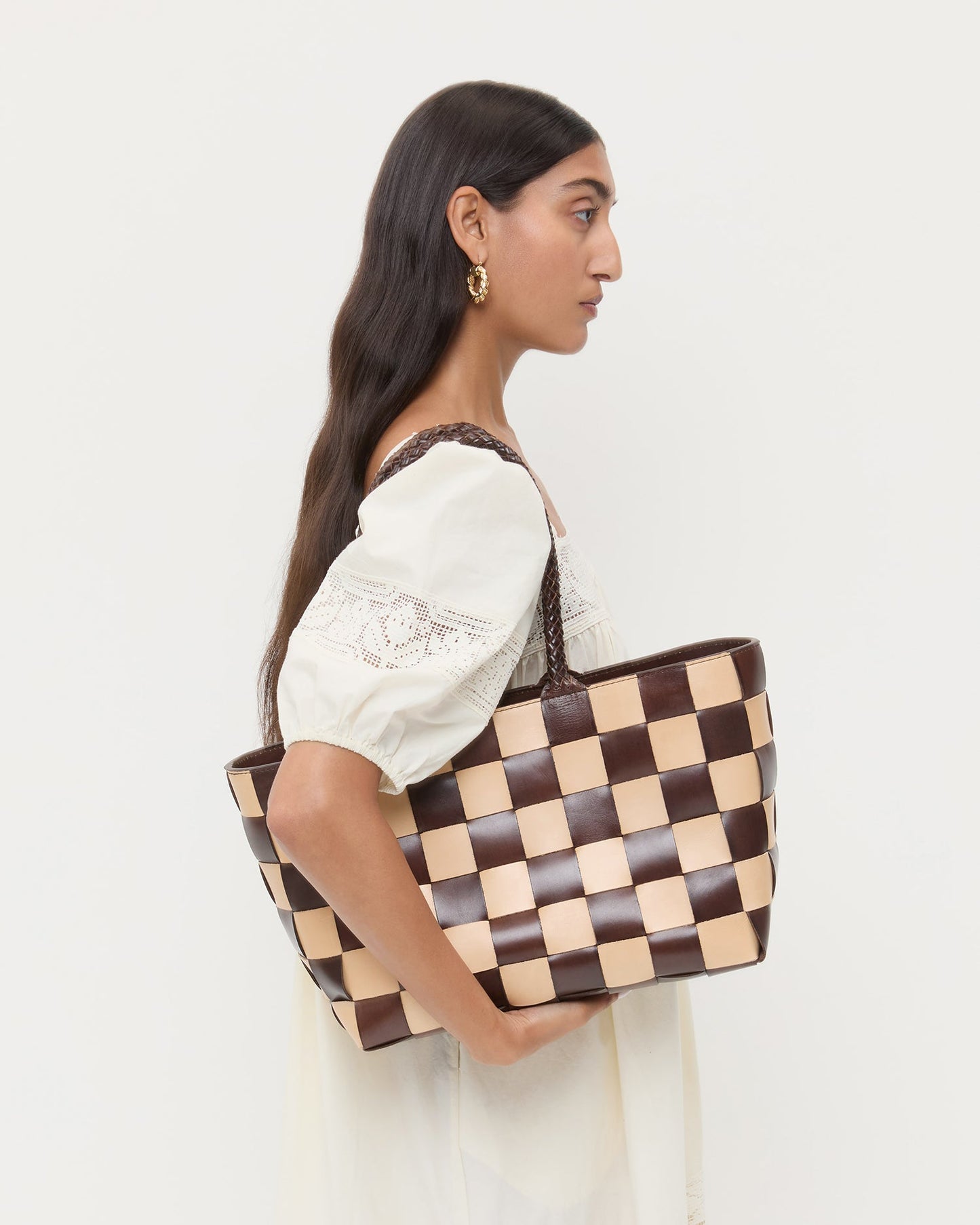 Loeffler Randall Klara Brown/Butter Woven Leather Tote