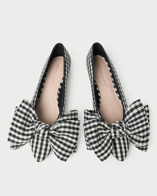 Loeffler Randall Noa Black/White Gingham Bow Flat