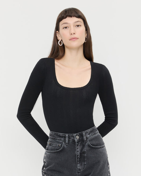 Loeffler Randall Kaya Pointelle Long-Sleeve Bodysuit